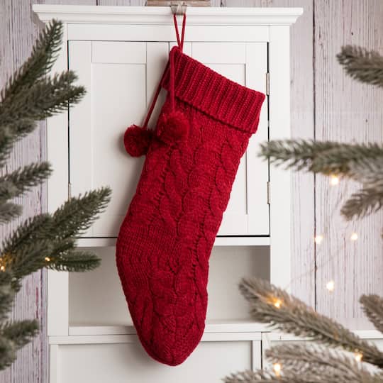 Glitzhome® 24" White Knited Christmas Stocking